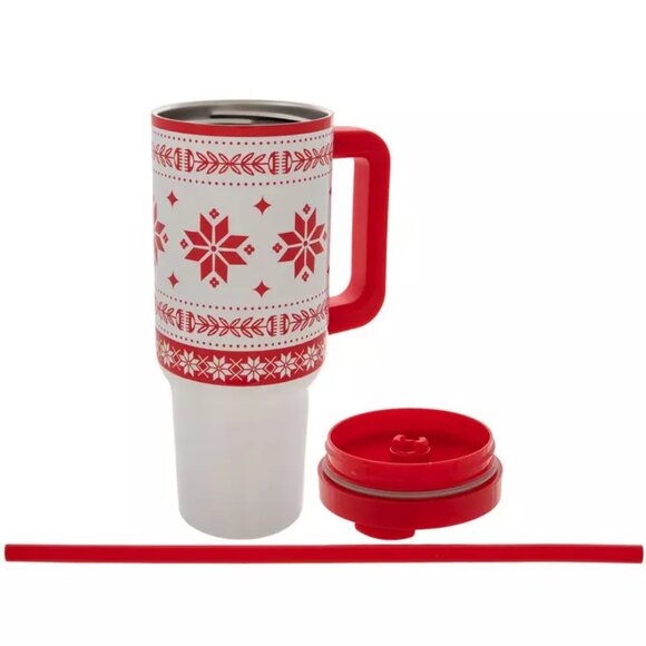 NEW Sleigh Bell Bistro Red & White Snowflake Tumbler 40 Ounces - Picture 1 of 5